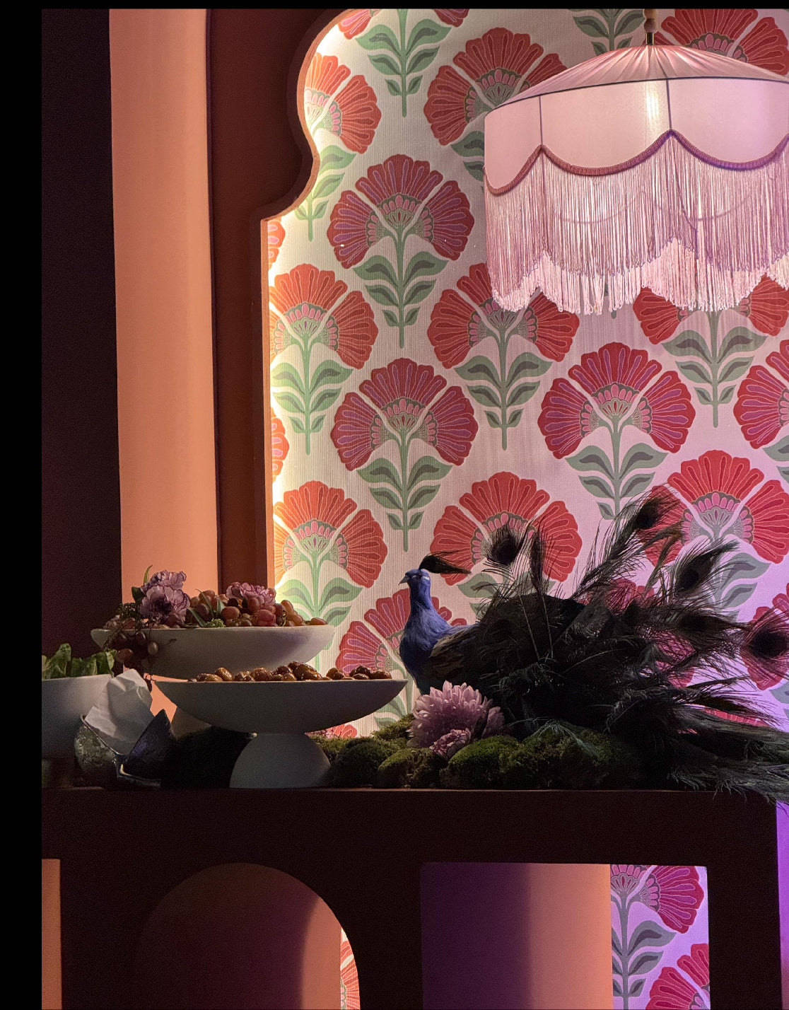 Sofia İpek Saten Püsküllü Avize Açık Pembe