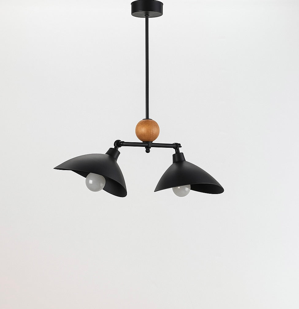 Leo İskandinav Tarzı 2 Kollu Ahşap Detaylı Avize Siyah