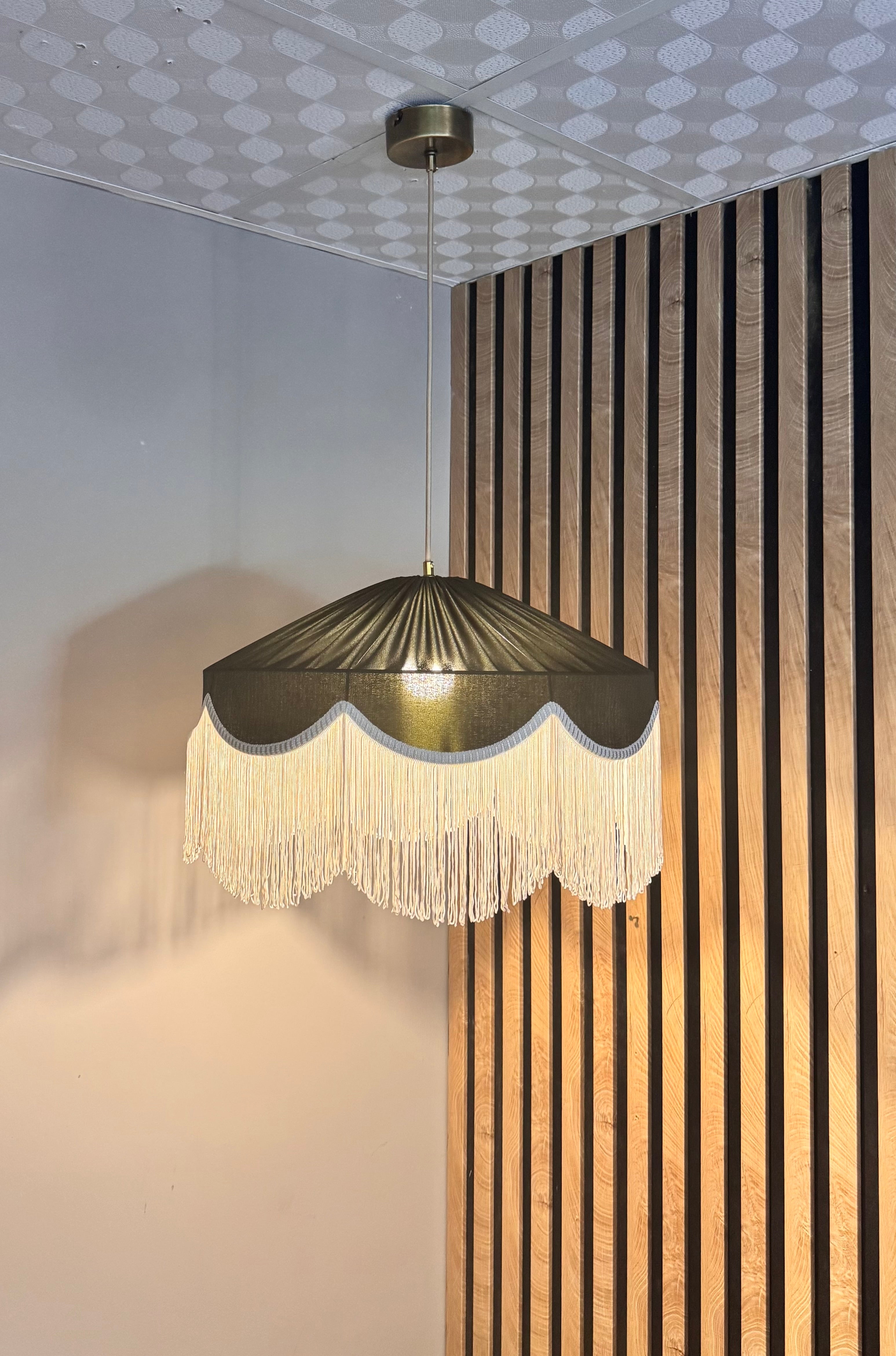 Sofia İpek Saten Püsküllü Avize Koyu Yeşil