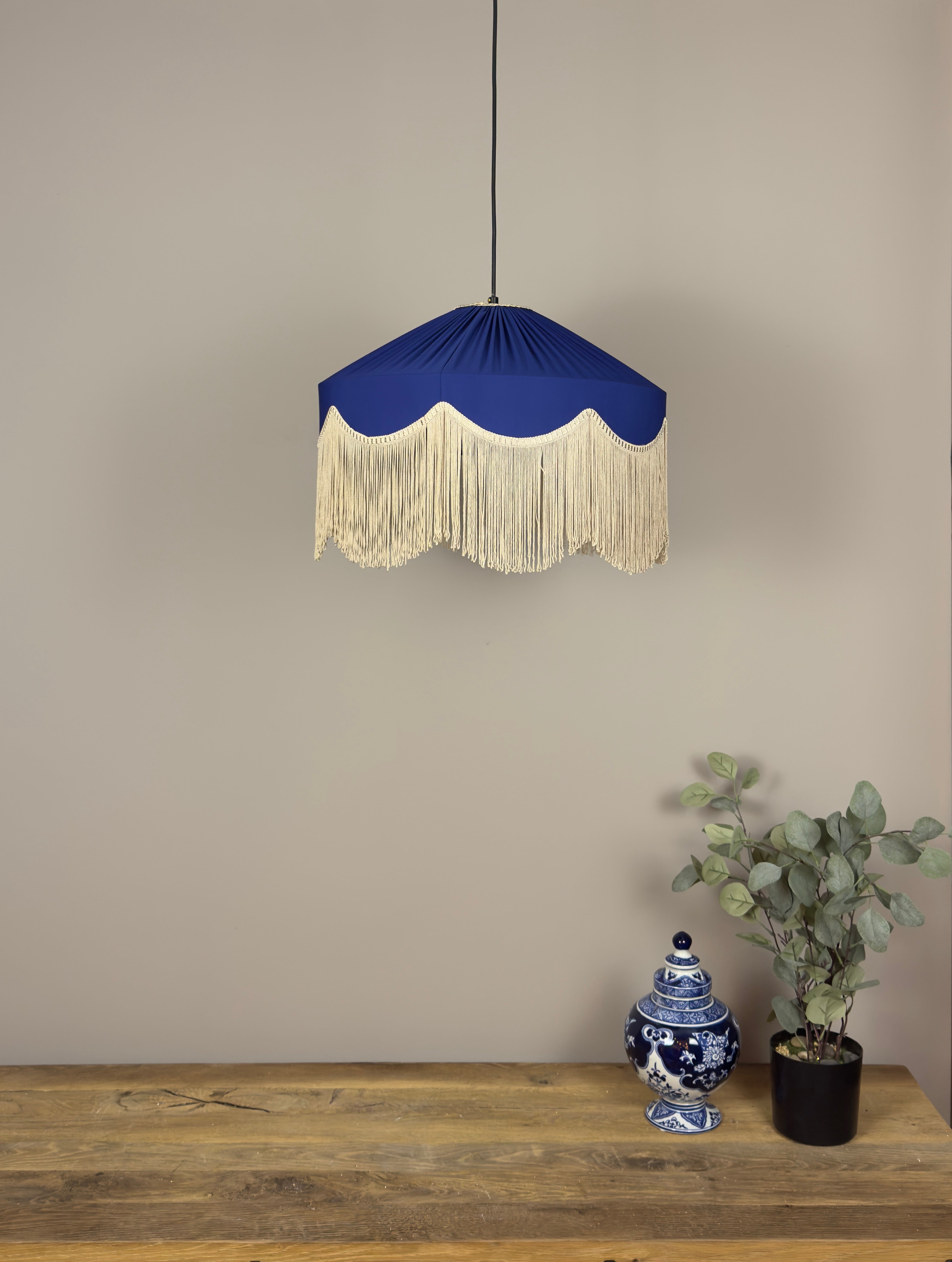 Sofia İpek Saten Püsküllü Avize Saks Mavi