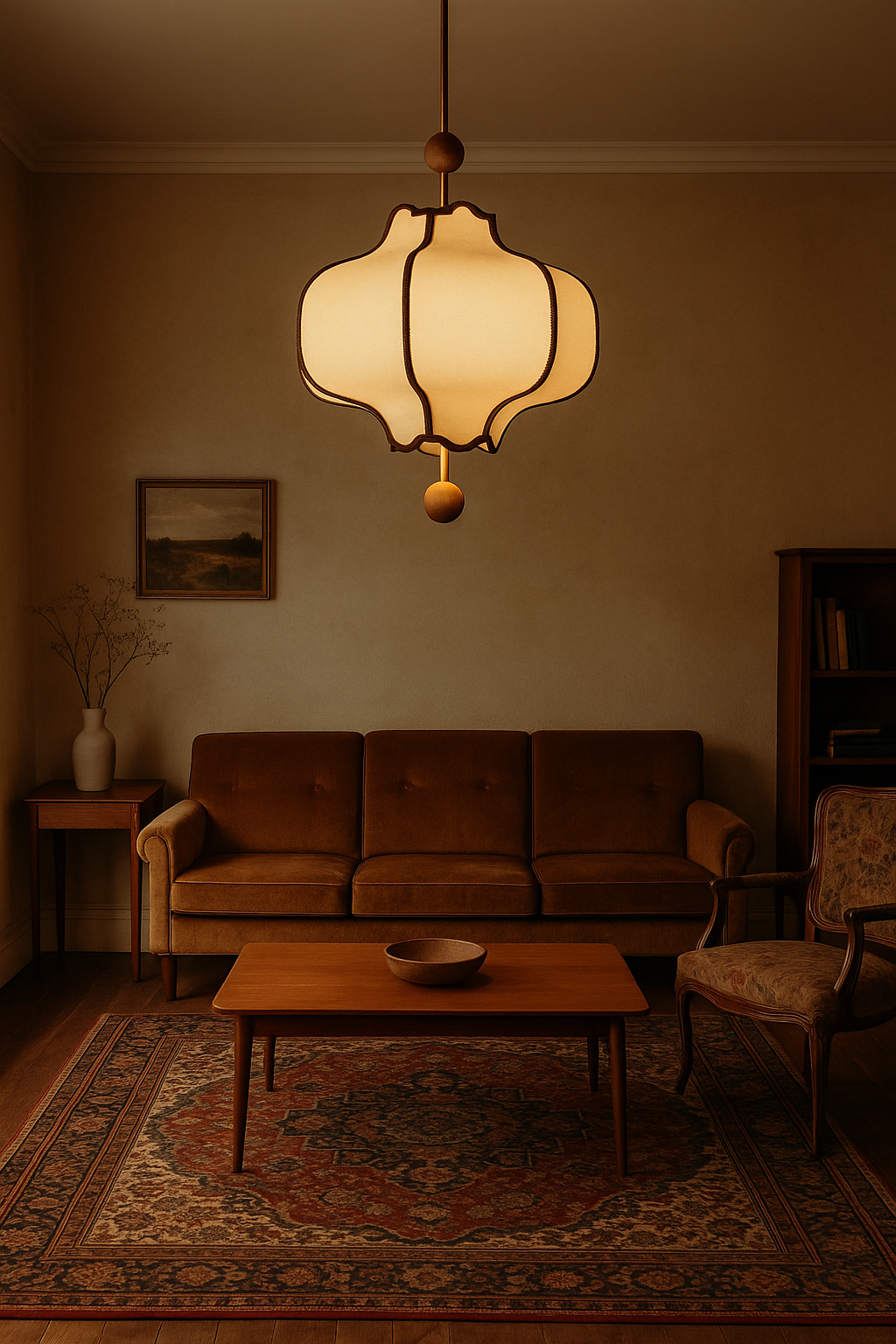 Orion Ahşap Detaylı Keten Avize