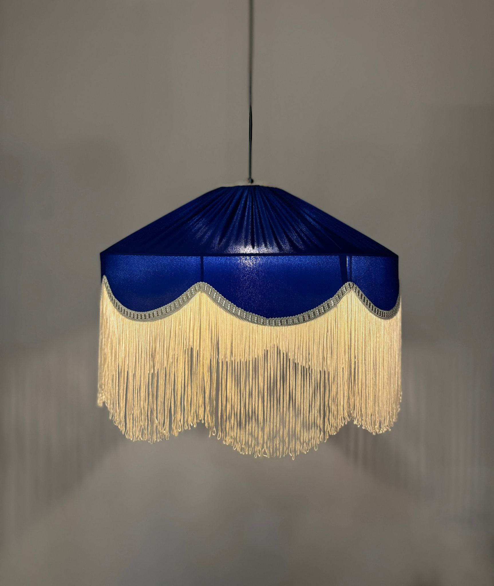 Sofia İpek Saten Püsküllü Avize Saks Mavi