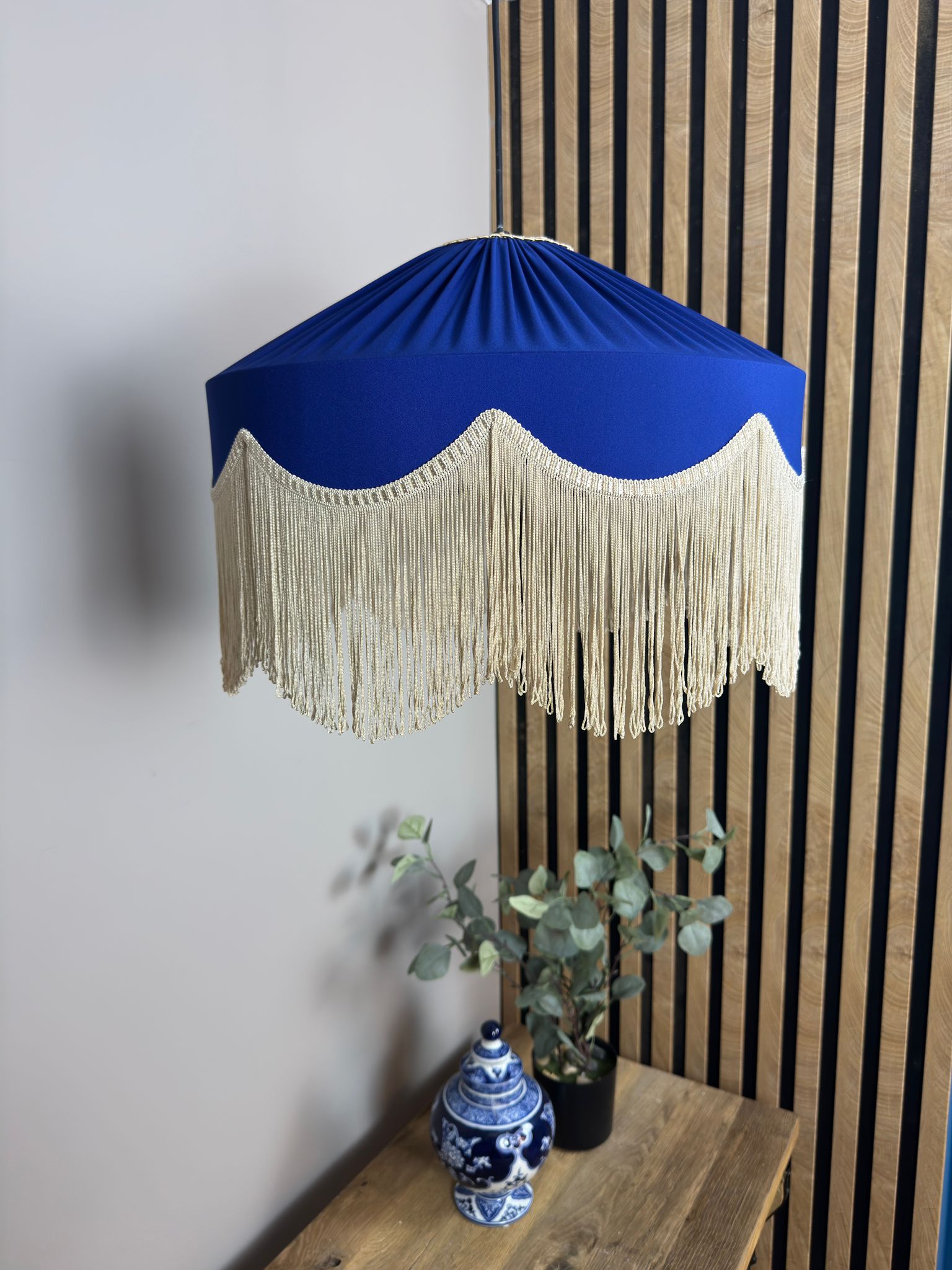 Sofia İpek Saten Püsküllü Avize Saks Mavi