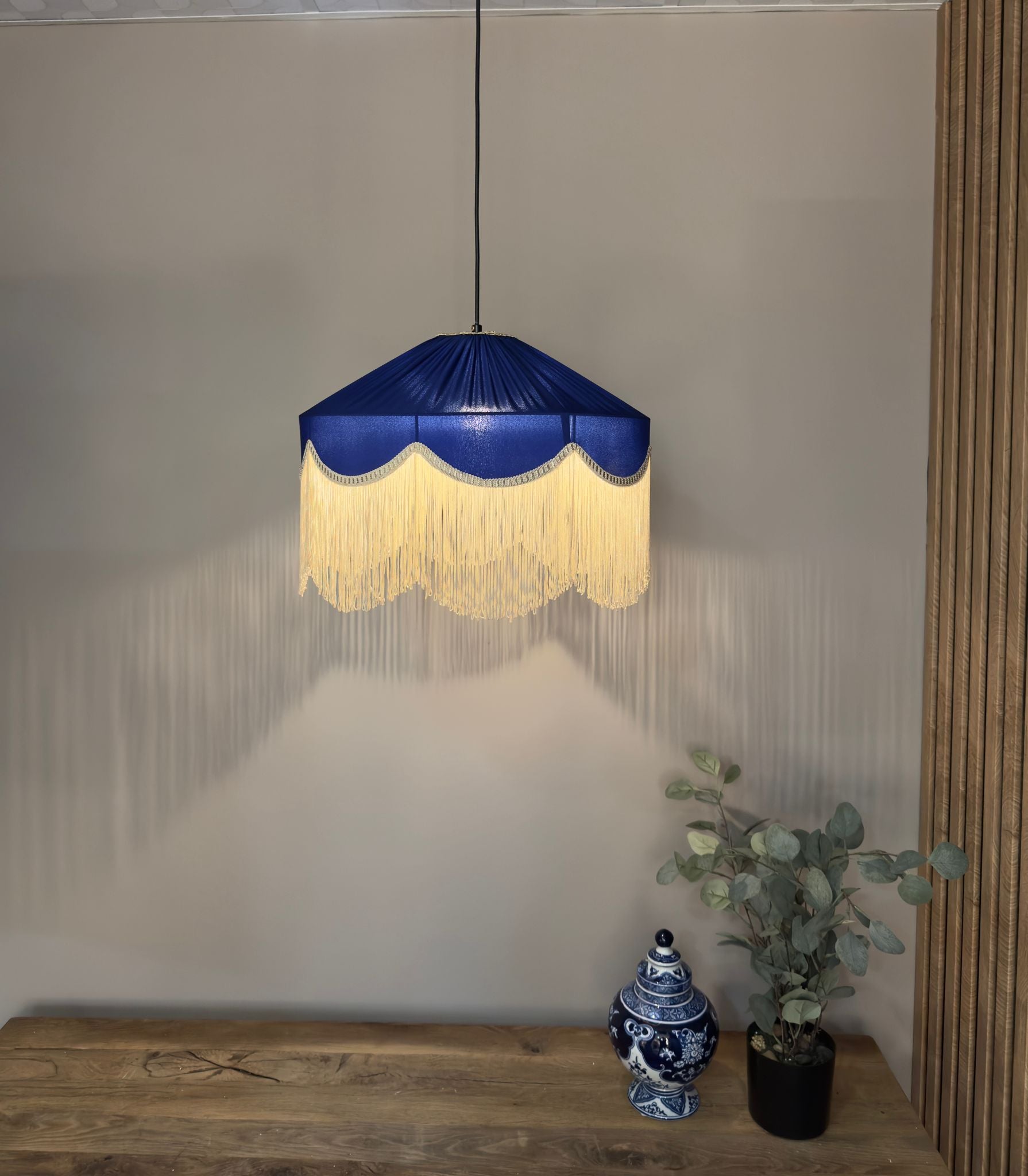 Sofia İpek Saten Püsküllü Avize Saks Mavi