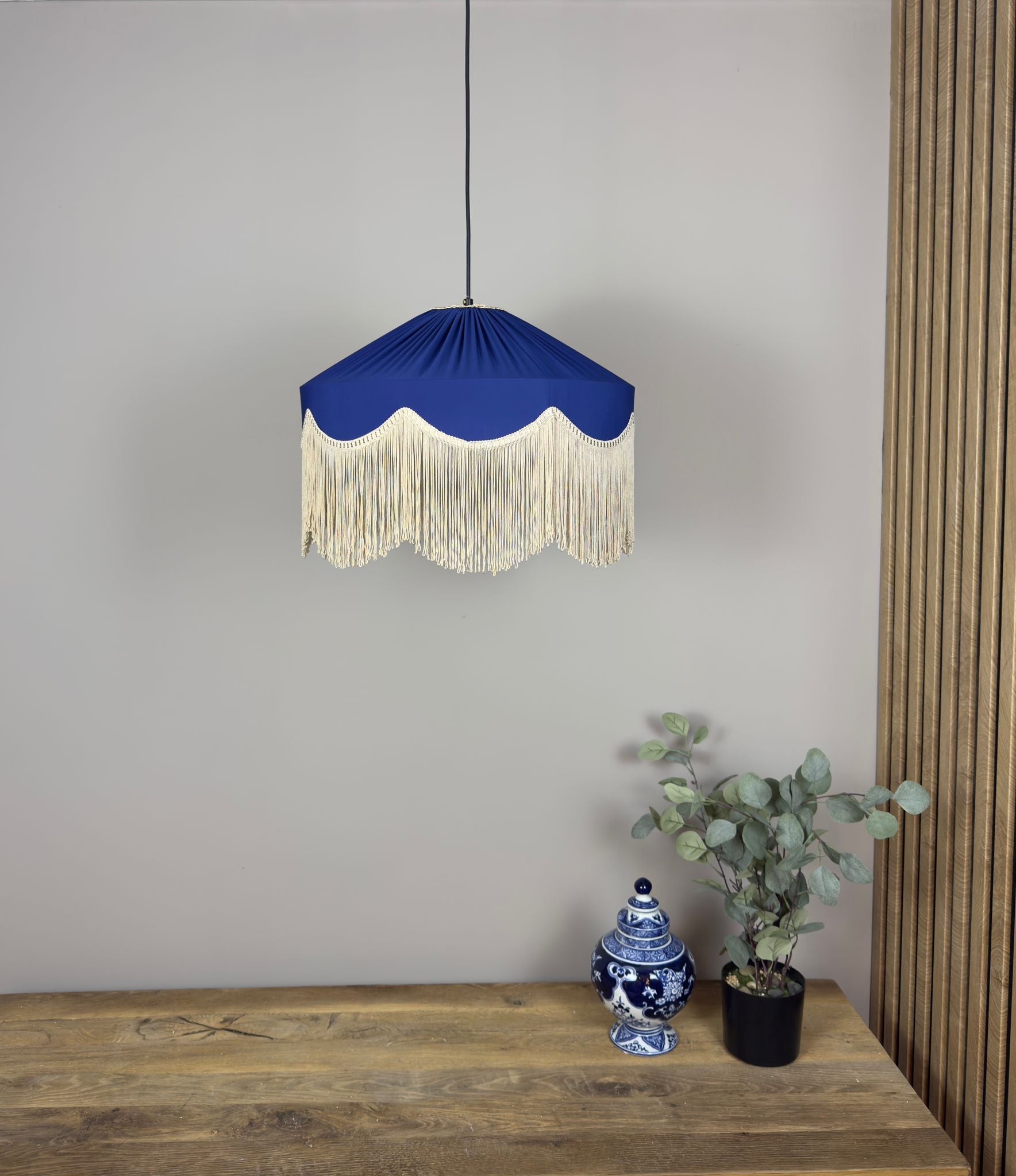 Sofia İpek Saten Püsküllü Avize Saks Mavi