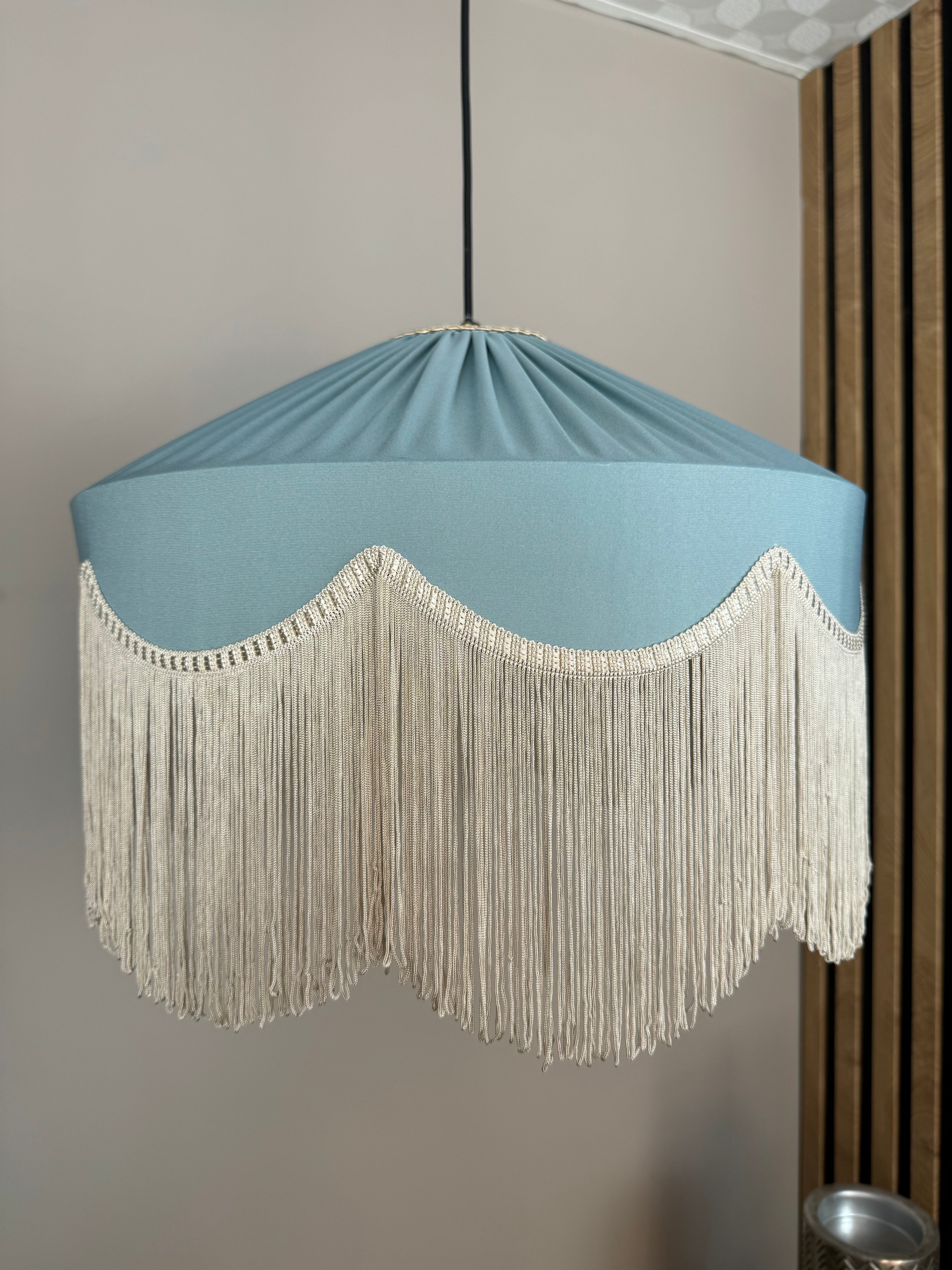 Sofia İpek Saten Püsküllü Avize Açık Mavi