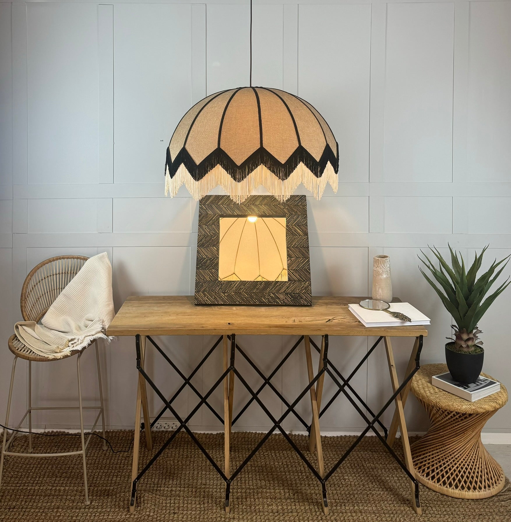 Lorenzo Tasseled Fabric Chandelier Beige
