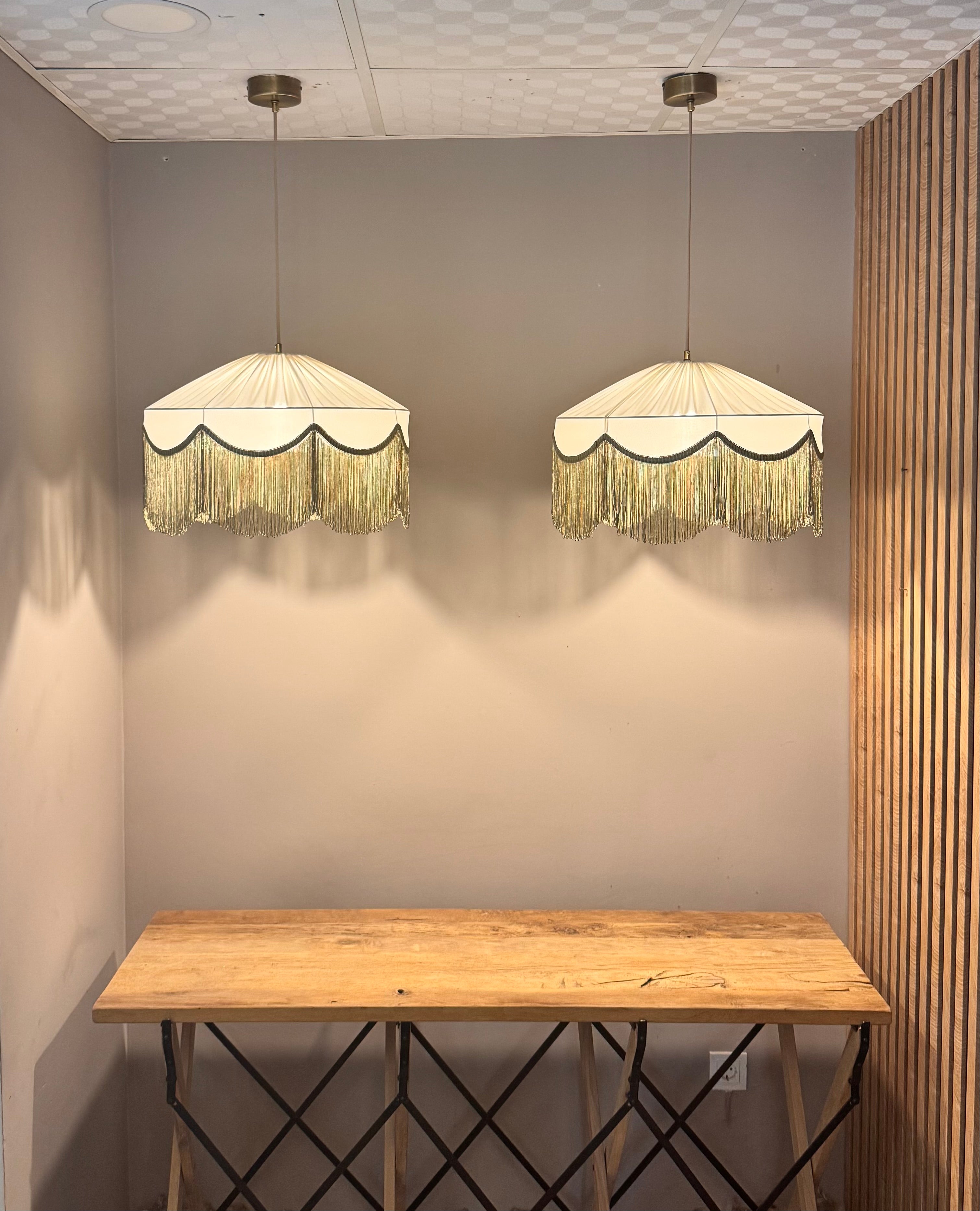 Sofia İpek Saten Püsküllü Avize Mat Krem Yeşil