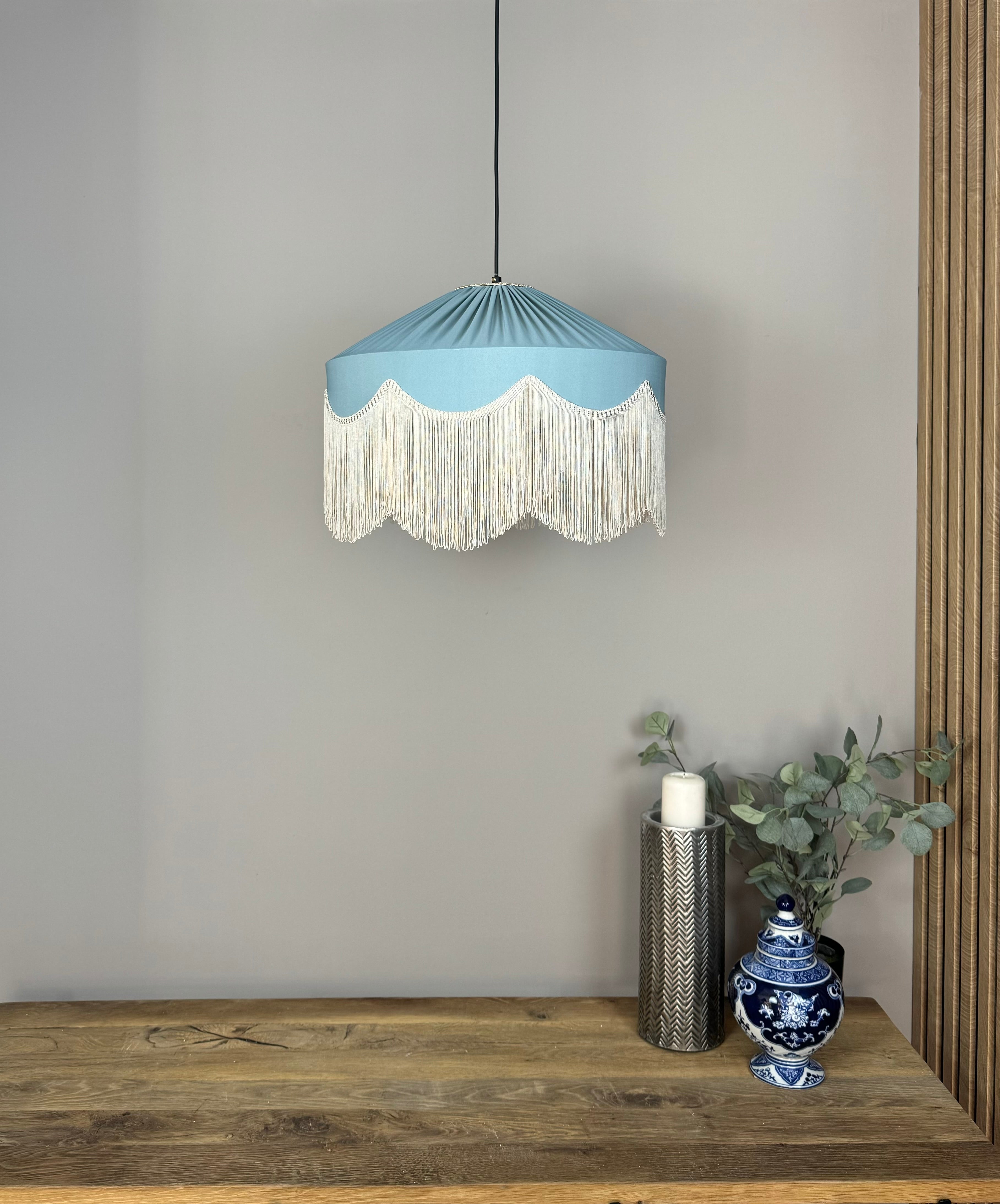 Sofia İpek Saten Püsküllü Avize Açık Mavi