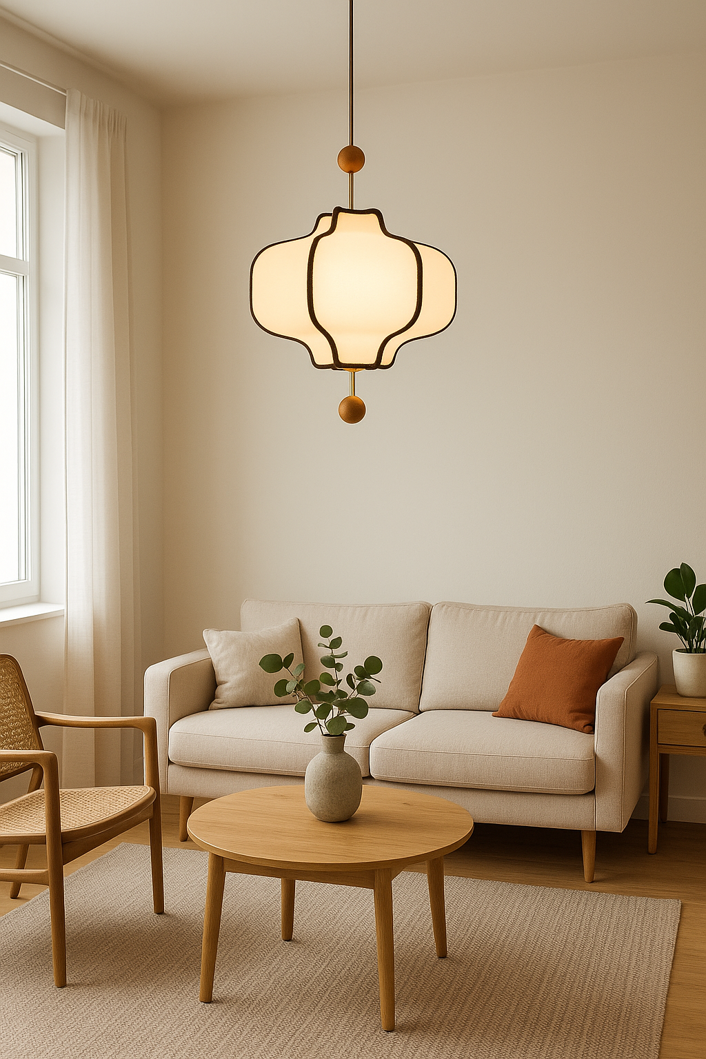 Orion Ahşap Detaylı Keten Avize