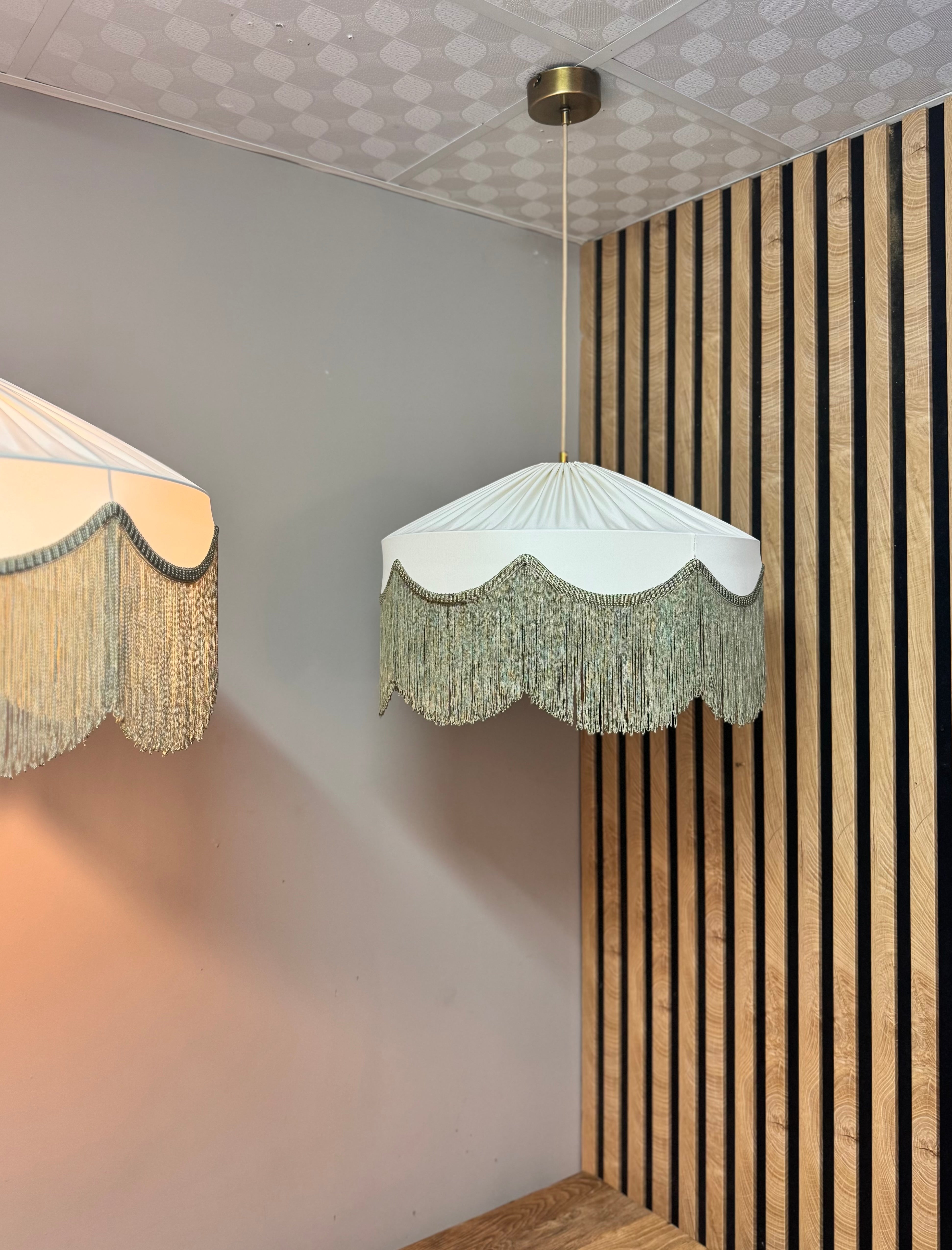 Sofia İpek Saten Püsküllü Avize Mat Krem Yeşil