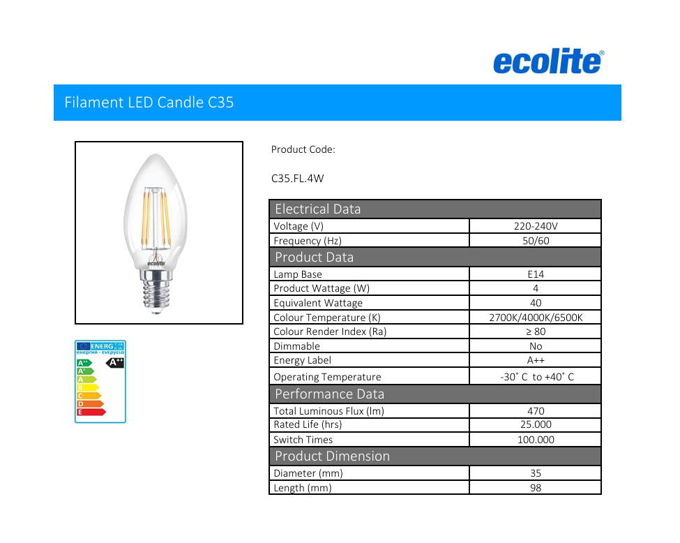 E-14 Şeffaf Led Ampul 4W - 220V - 2700K