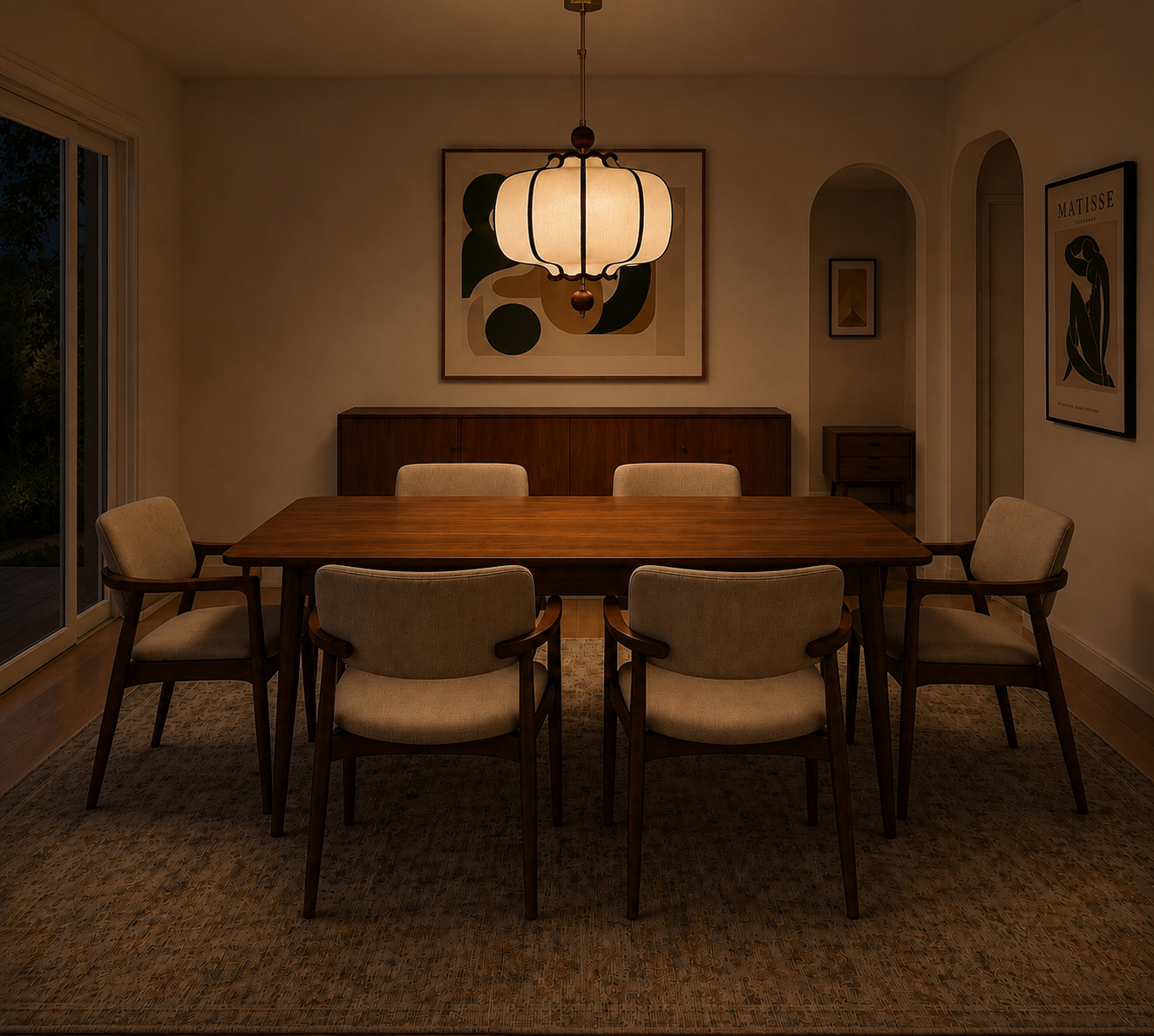 Orion Ahşap Detaylı Keten Avize Bordo Şeritli