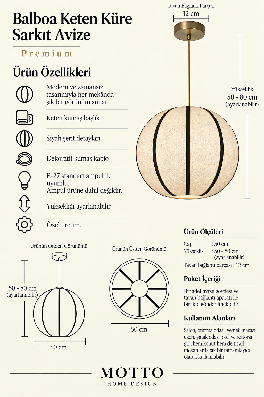 Balboa Keten Küre Sarkıt Avize