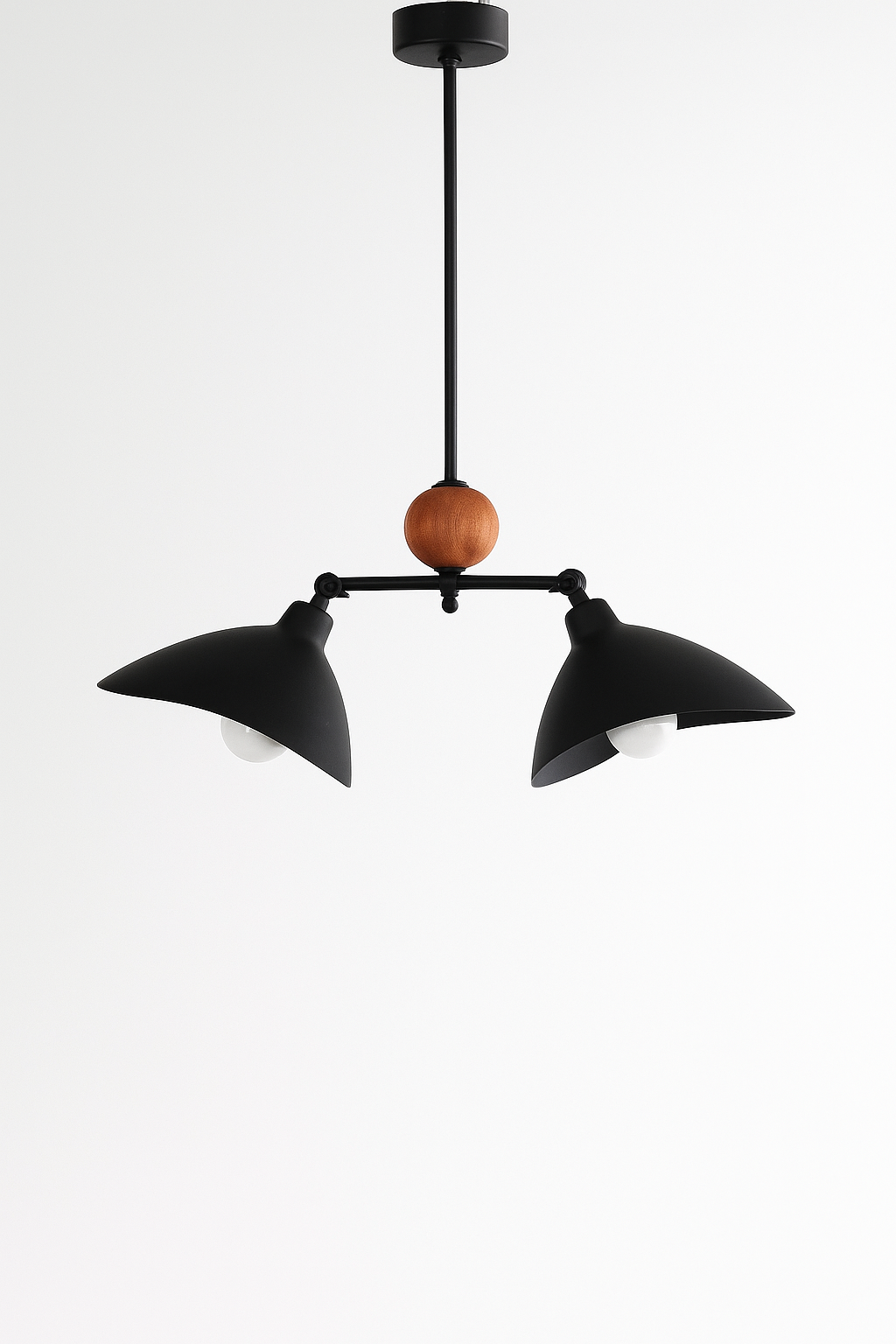 Leo İskandinav Tarzı 2 Kollu Ahşap Detaylı Avize Siyah