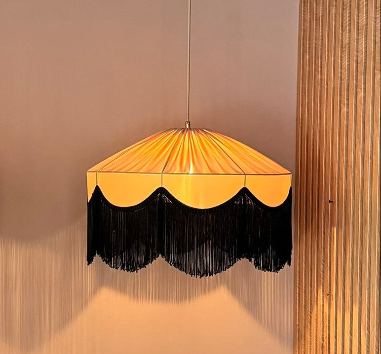 Sofia İpek Saten Püsküllü Avize Koyu Bej