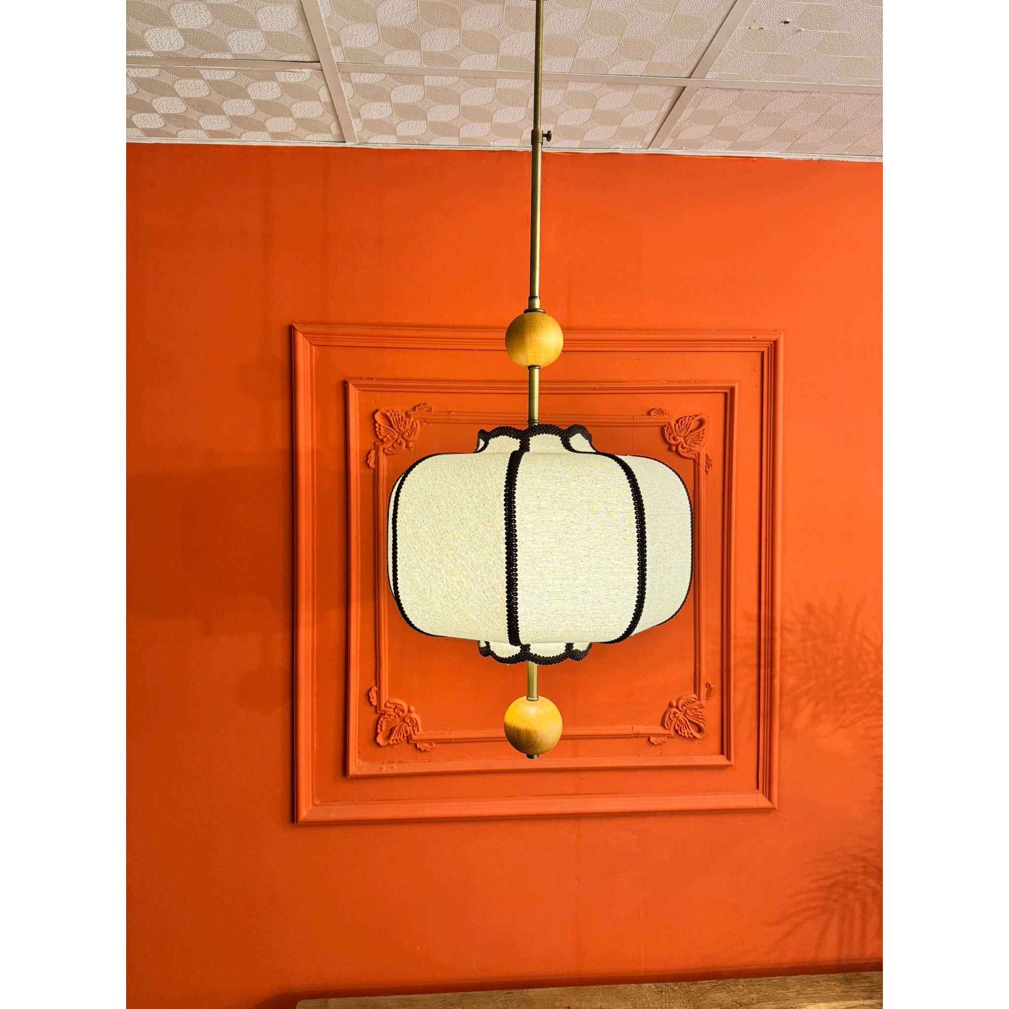 Orion Linen Chandelier with Wooden Details