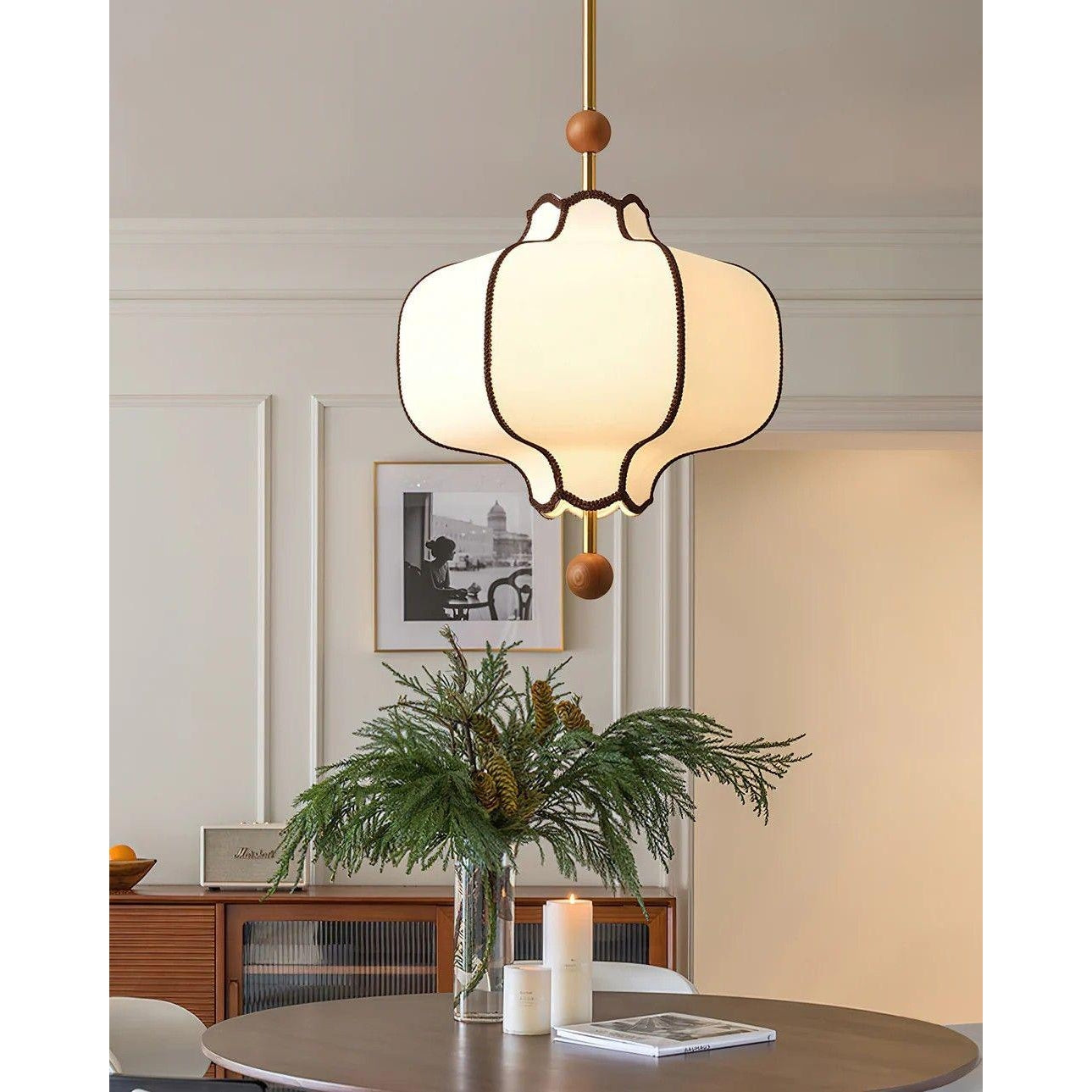 Orion Linen Chandelier with Wooden Details