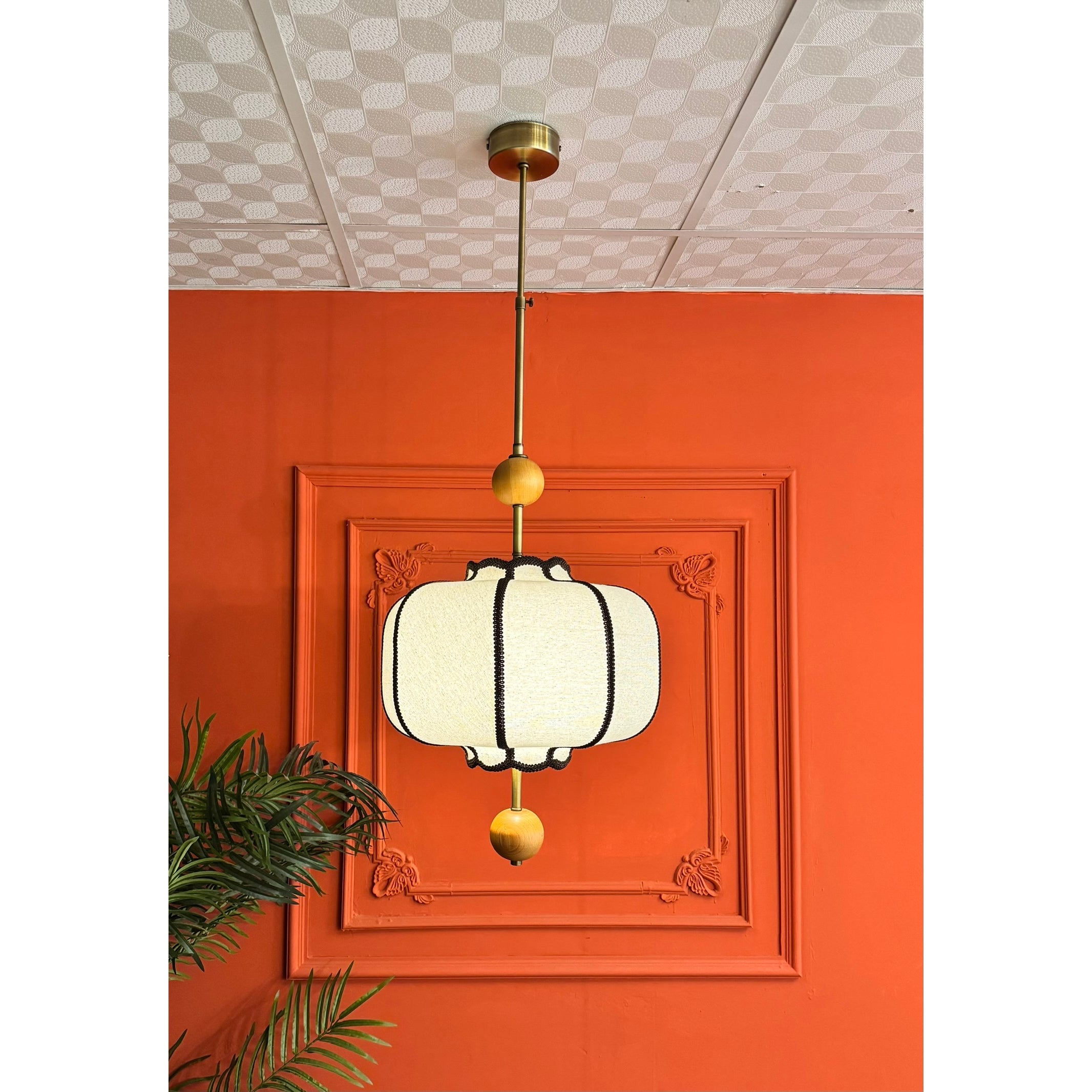 Orion Linen Chandelier with Wooden Details