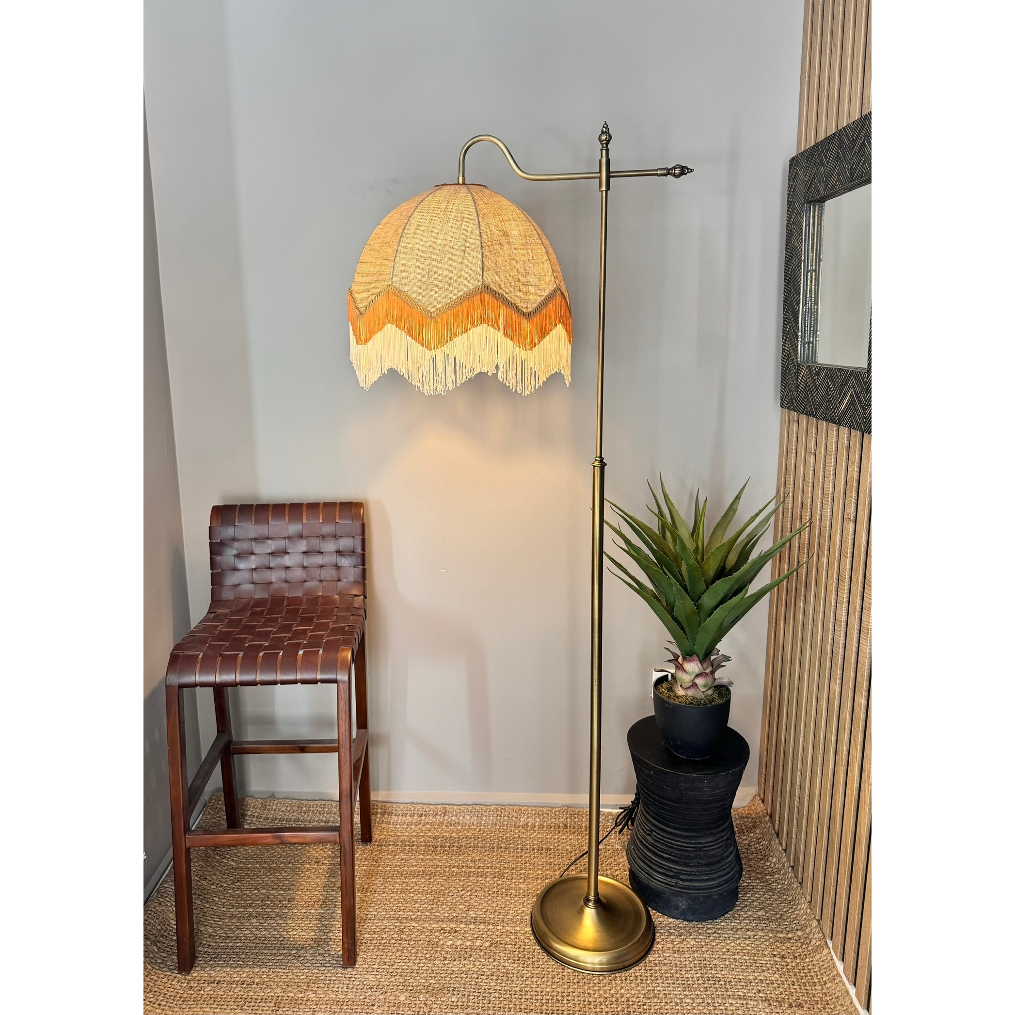 Peacock Floor Lamp Lorenzo Jute-Tile Tasseled Headboard